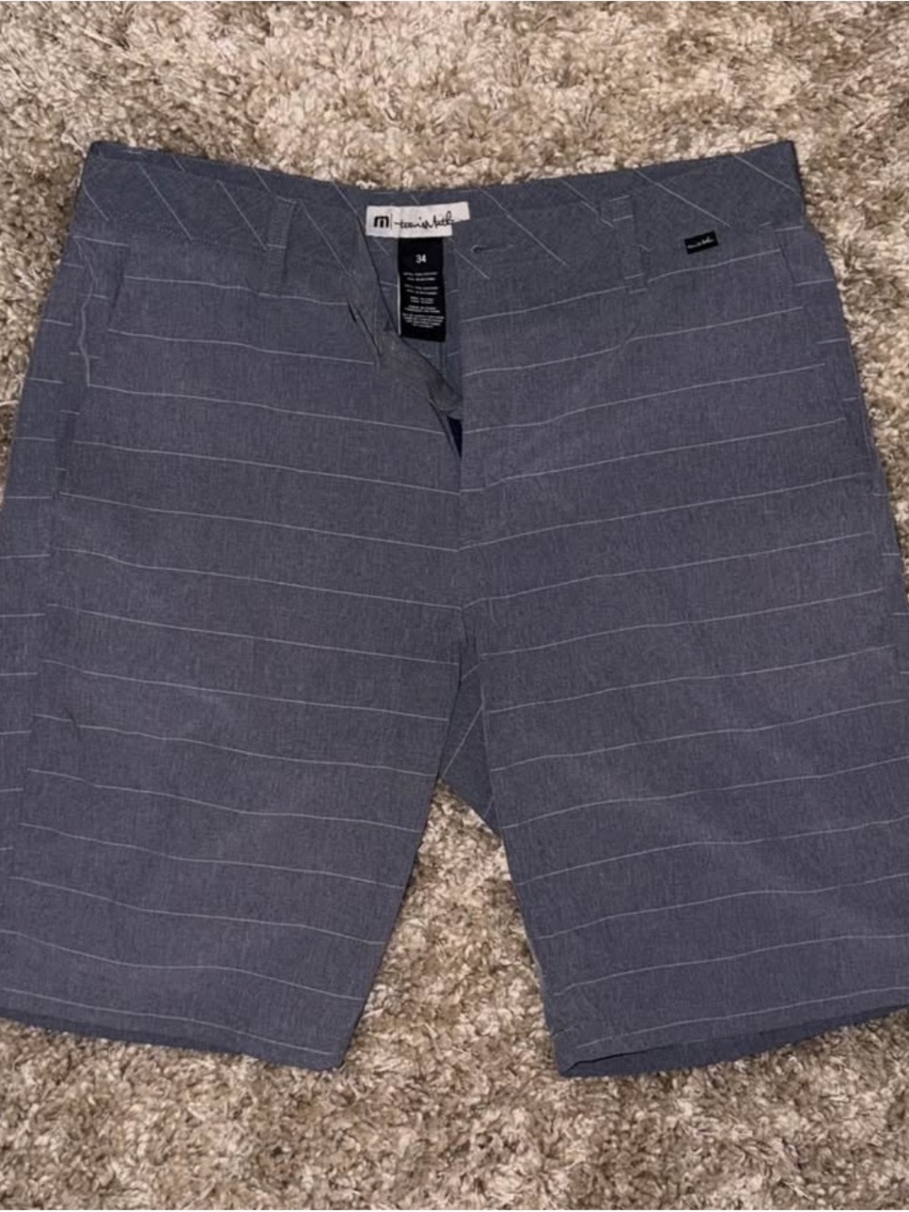 Travis Mathew Men's Charcoal Gray Pinstripe Flat Front Shorts